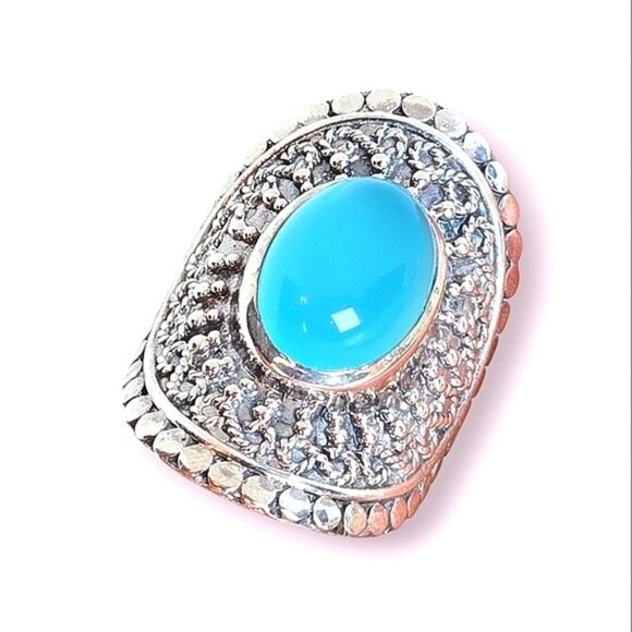 925 Sterling Silver Ring Sz 6.5 with Natural Chalcedony 14x10mm - Picture 7 of 13